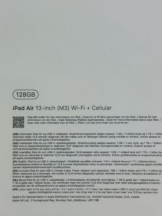 Ipad Air 13-inchi M3 Wi-Fi+ Cellular 128gb Purple , sigilata !