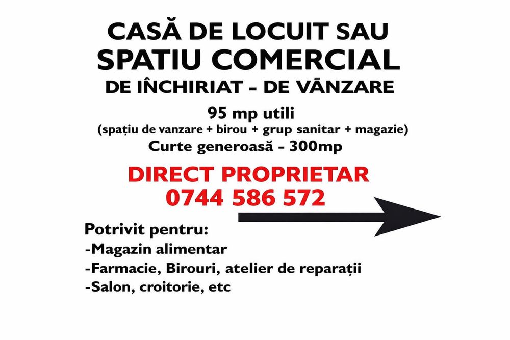 Spatiu Comercial 95 mp utili sau Casa de Locuit Lumina, 700 euro/lună