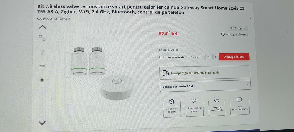 Cap termostatat Ezviz T55 Gateway A3