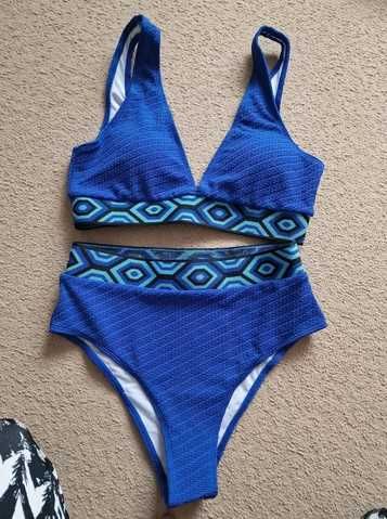 Син бански костюм с висока талия М и Л