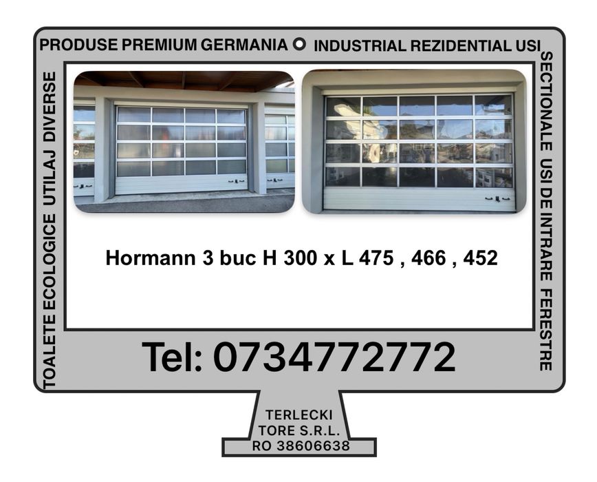USA SECTIONALA INDUSTRIALA  poarta  hala garaj H 300 x L 452, 466, 475