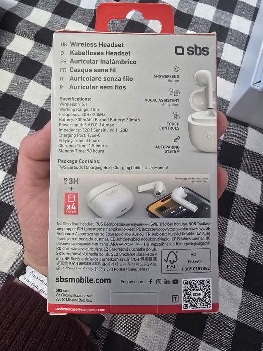 SBS - Căști fără fir TWS One Color, alb