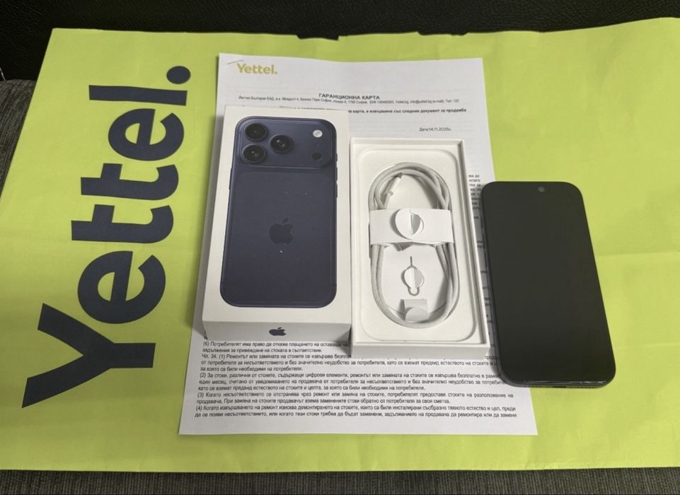 КАТО НОВ 256GB iPhone 17 Pro Yettel Гаранция 2028 Deep Blue