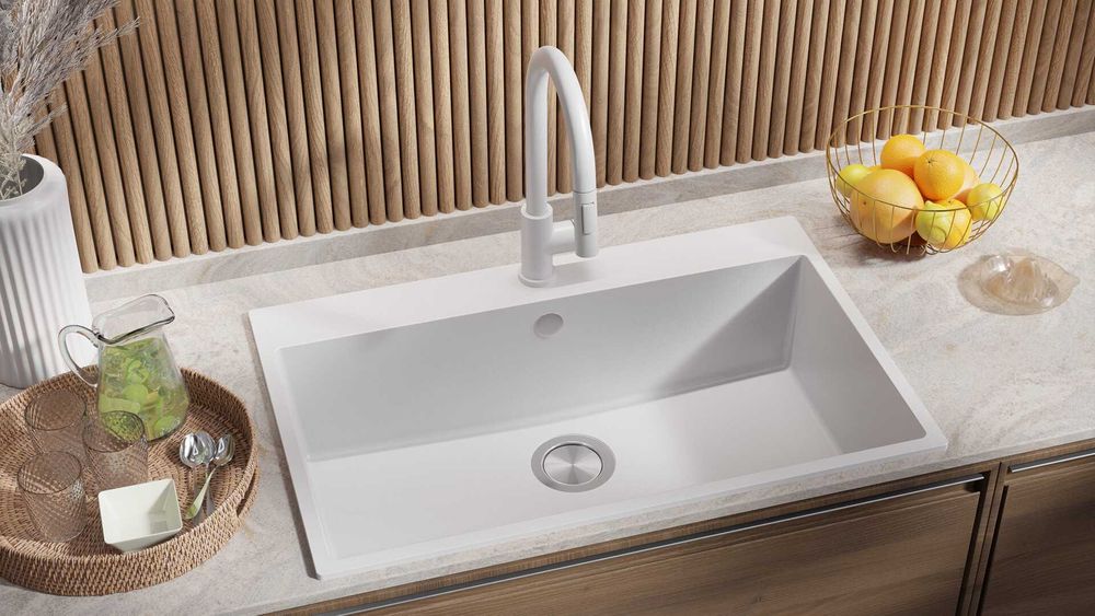 Бял кухненска мивка от гранит Рига 80 XXL 780 x 500 мм