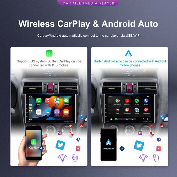Мултимедия 9"  с Андроид Carplay Android Auto единичен дин навигация