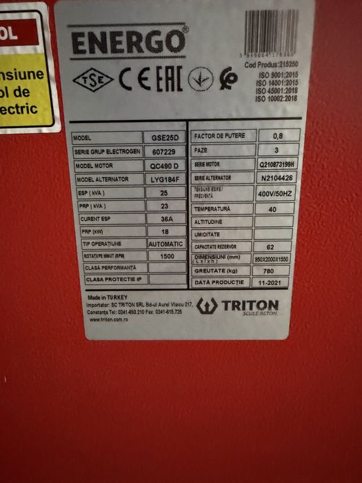 Inchiriez generator 25 kw