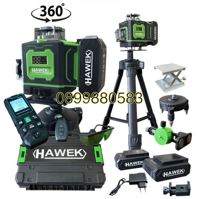 Лазерен нивелир HAWEK 4D 16 линии+лазерна ролетка 50М
