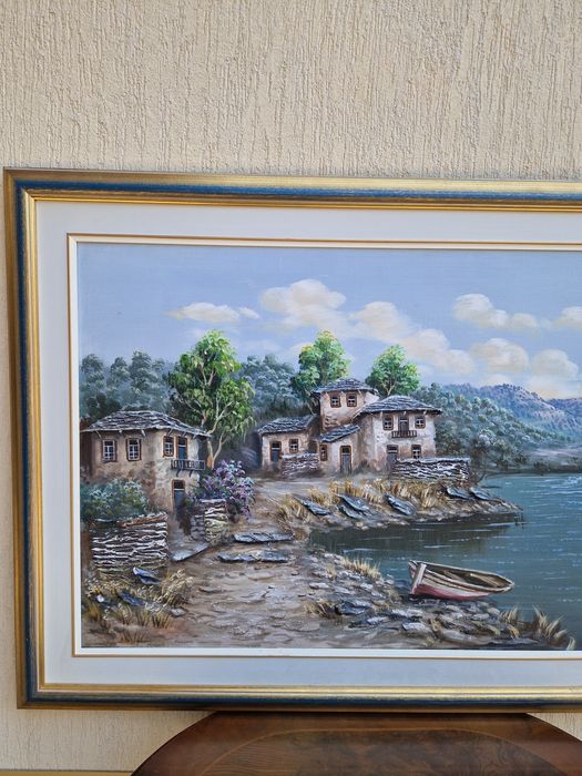 Превъзходна красива антикварна картина масло върху платно