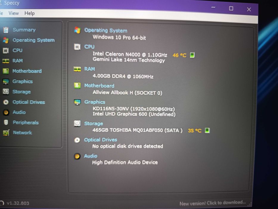Laptop Allview gen 9, N4000 , 4gb ddr4, hdd 500gb, full hdm UHD 600 1g
