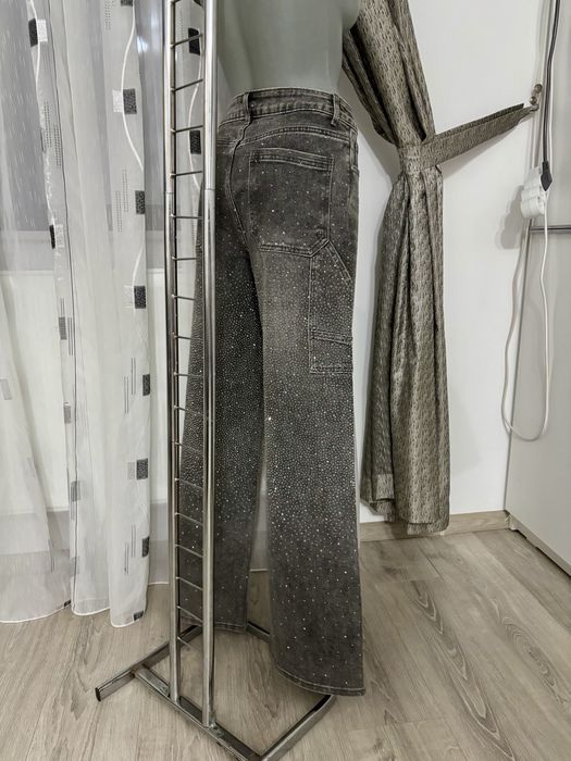 Blugi Wide Leg cu strasuri | M | Talie înaltă | Statement