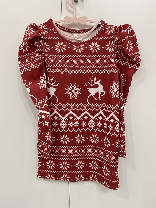 Коледна рокля с принт на елени