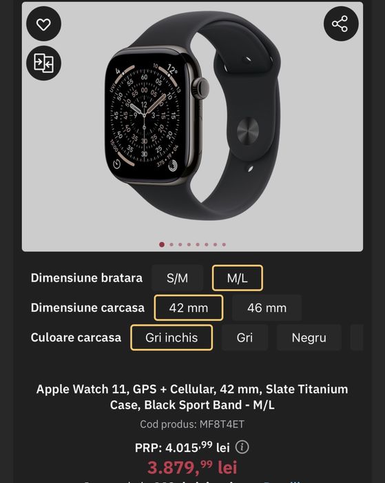 Apple Watch 11, GPS + Cellular, 42mm, Slate Titanium case