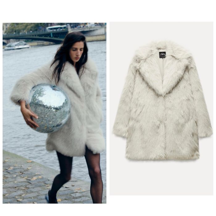 Zara шуба новая женская куртка зара бежевая белая серая