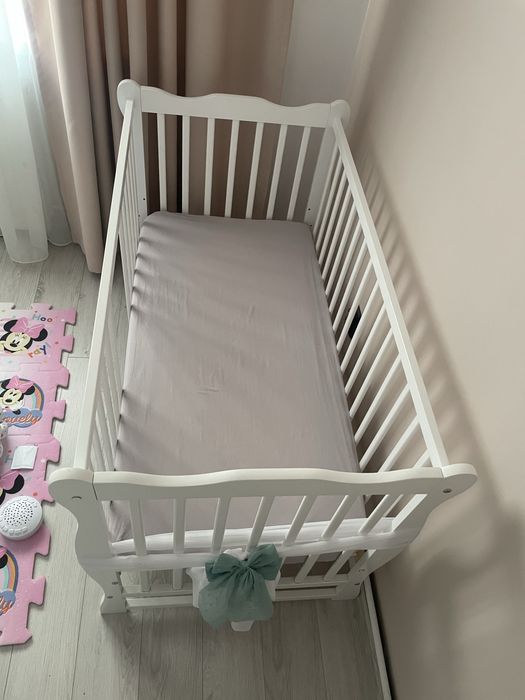 Pătuț bebe cu saltea bambus si cearceaf elastic si husa impermeabila