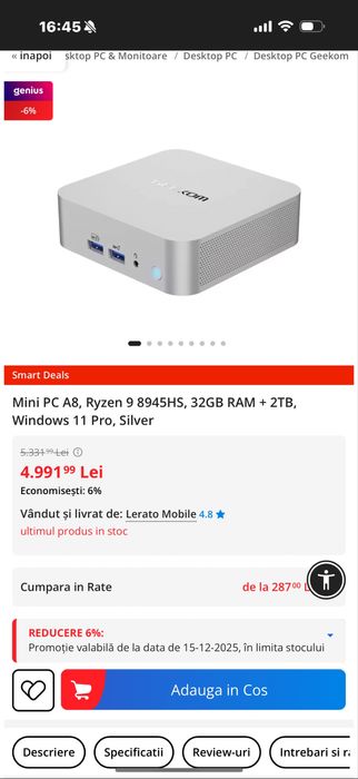 Mini PC A8, Ryzen 9 8945HS, 32GB RAM + 2TB, Windows 11 Pro,