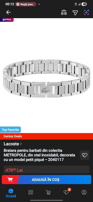 Brățară Lacoste argintie