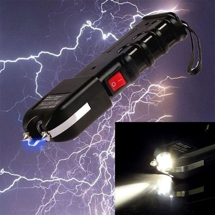 мощен електрошок за самозащита+силен акумулаторен лед фенер кучегон