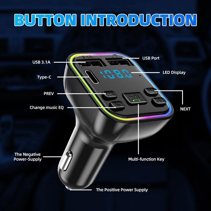 12-24v автомобилен bluetooth 5.0 fm трансмитер безжичен хендсфри ...