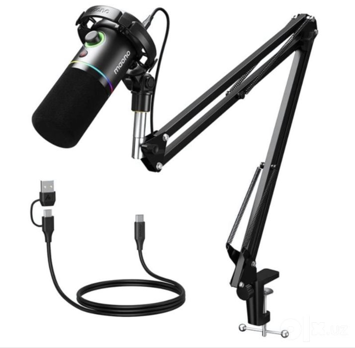 Микрофон MAONO PD200XS Black в комплекте: микрофон + стойка (boom arm)