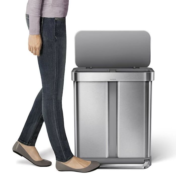 Cos de gunoi cu pedala, dublu compartimentat, 58 L, inox - simplehuman, nou