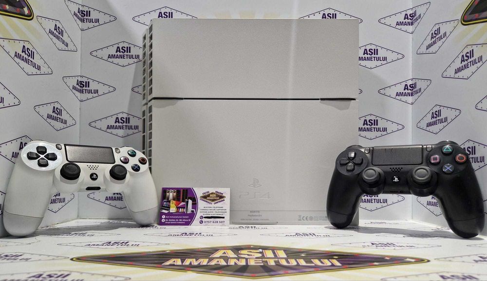 Asii Amanetului - Consolă PlayStation 4 (PS4) Fat Alba, model CUH-1116A cu 2 manete, cablu HDMI, cablu alimentare PS si cablu incarcare manete