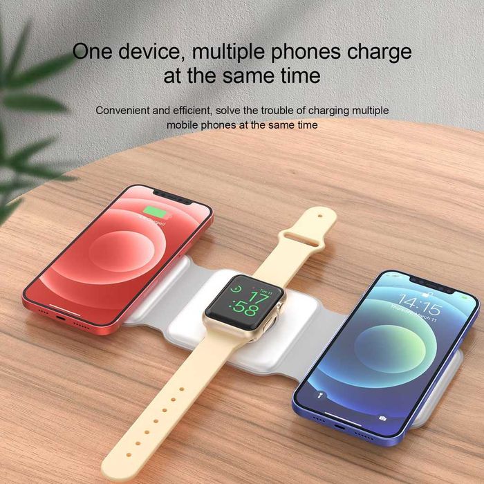 Turbocharged Wireless Charger - Магнитно сгъваемо безжично зарядно устройство 3 в 1, бяло