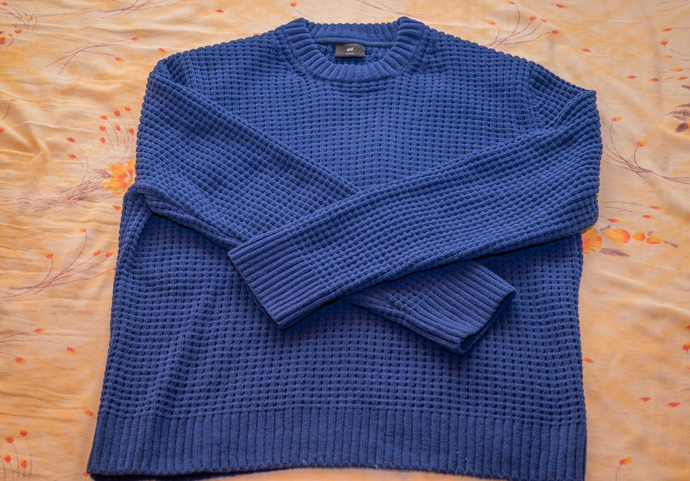 Pulover gros H&M Bleumarin (Mărimea XL) - Textură Waffle / Fagure