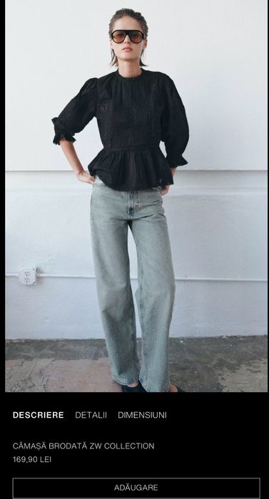 Camasa  Zara negru cu broderie M superba colectia noua