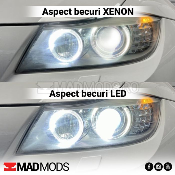 Set 2 Becuri Led H1 H3 H4 H7 H8 H9 H11 HB3 HB4 180W 6000k Canbus