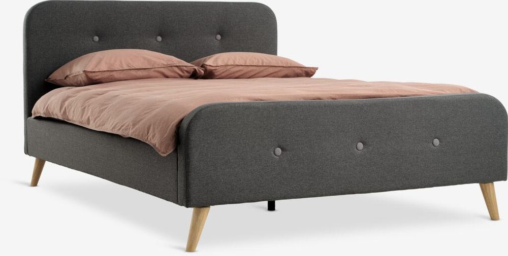 Pat KONGSBERG 140x200 gri cu Somiera și Saltea cu pachete de arcuri