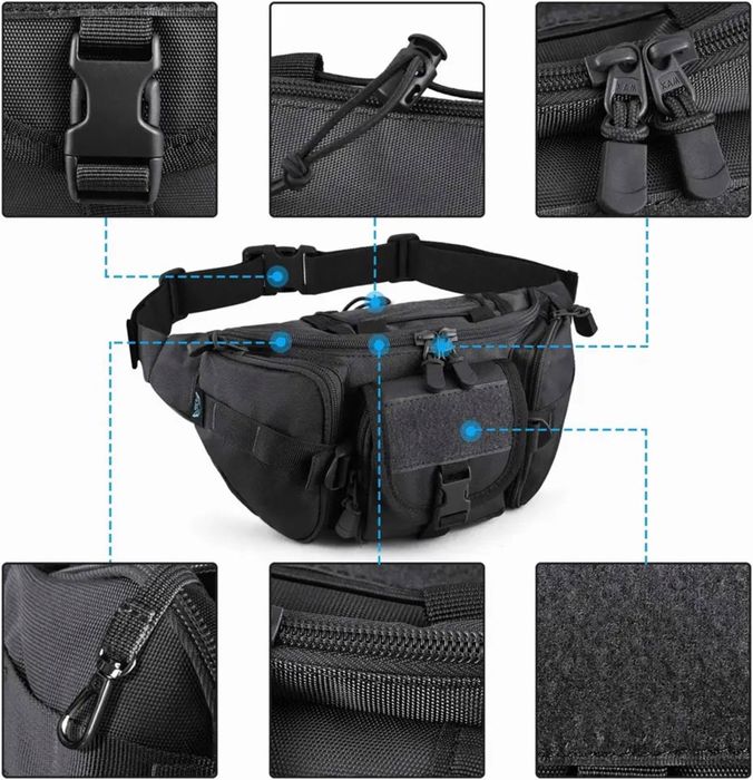 Тактическа чанта за кръст водоустойчива 700D – 35×17×14 см, 5 джоба