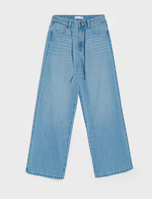 Blugi wide leg cu șnur decorativ