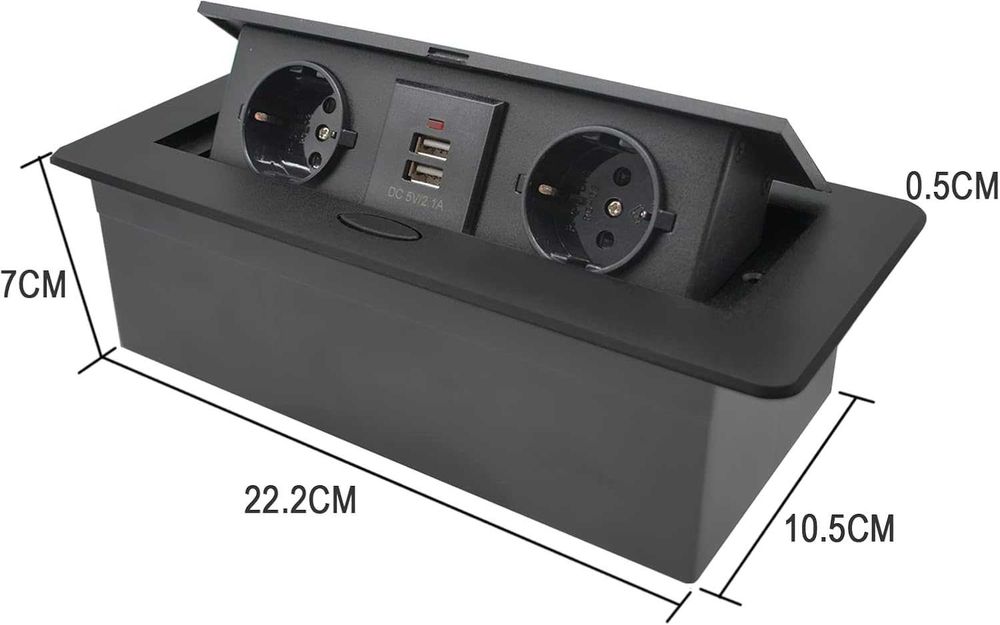 Вграден прибиращ се контакт CHENGPI – 2x220V + 2xUSB