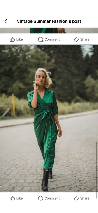 Дълга зелена сатенена рокля NIKA на Vintage summer