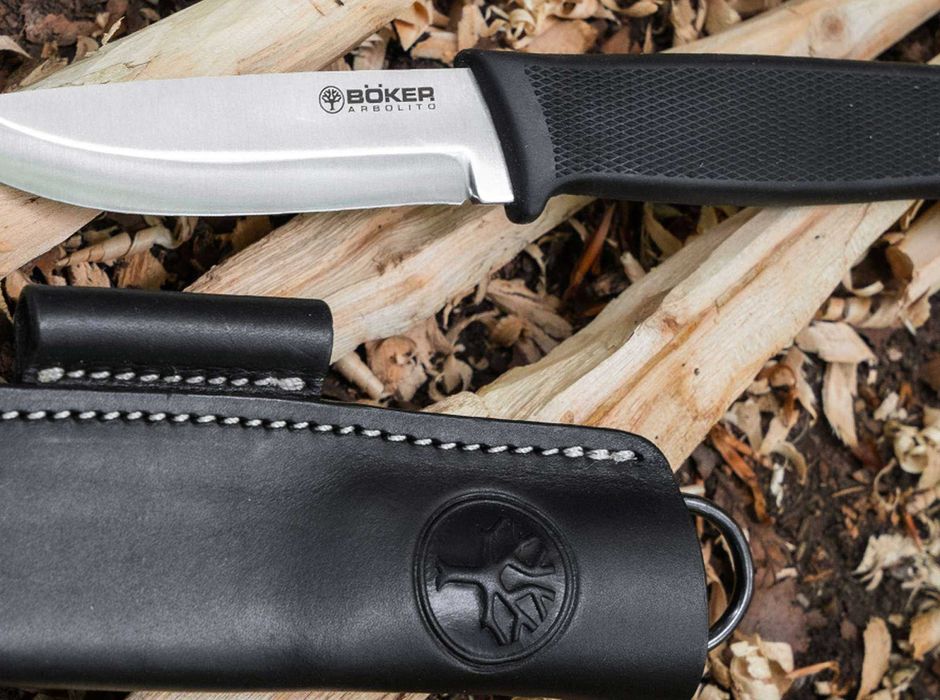 Cutit Boker Arbolito BK-1, maner TPE, lama otel N690, teaca piele