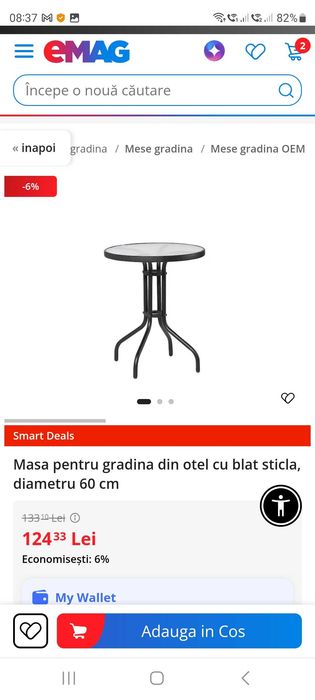Masă pentru grădină din oțel cu blat sticla, diametru 60 cm