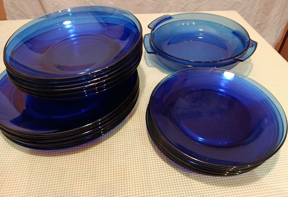 Стъклен сервиз за хранене, устойчив на удър в синьо SM BRAZIL