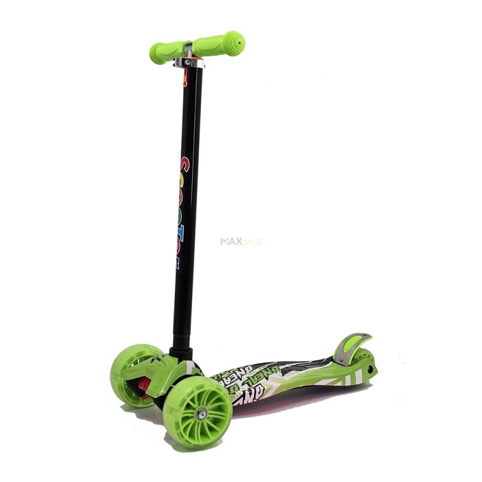 Тротинетка Триколка детска с 3 светещи колела зелено многоцветно