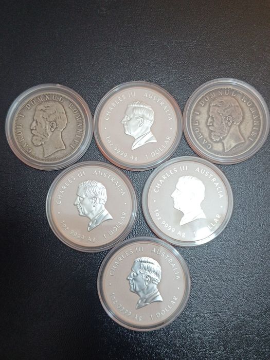 Monede argint 5 lei 1880  Carol 1, 1 dolar 31.1 g Charles al-3-lea