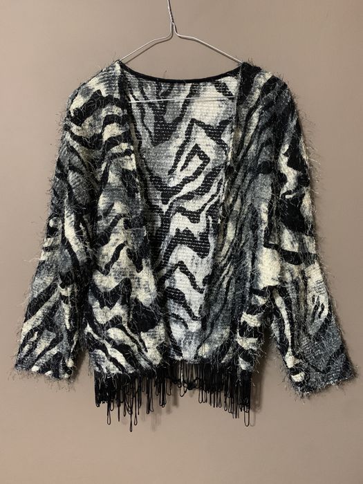 Blazer bluza alb negru cu franjuri paiete discrete