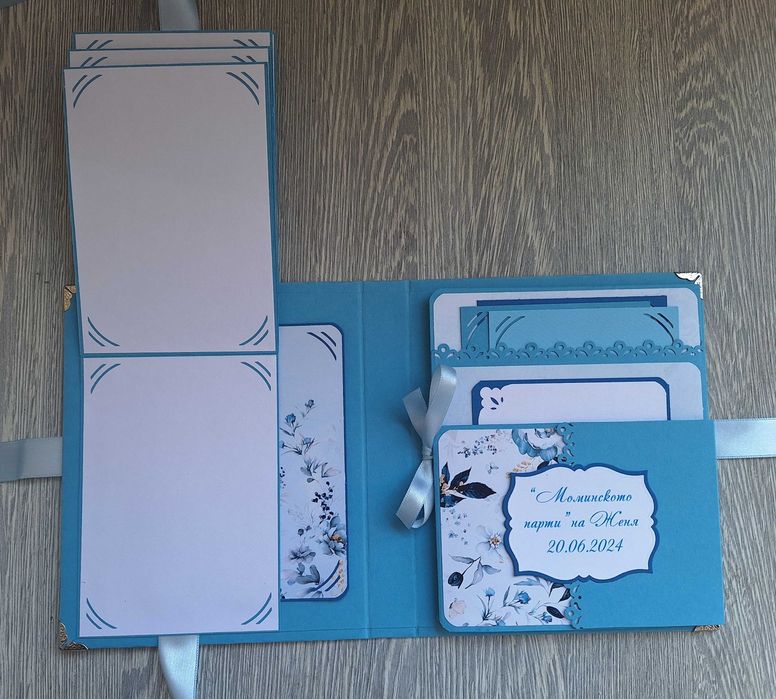 Мини албум "Нежни цветя" в синьо, ръчна изработка /11.47