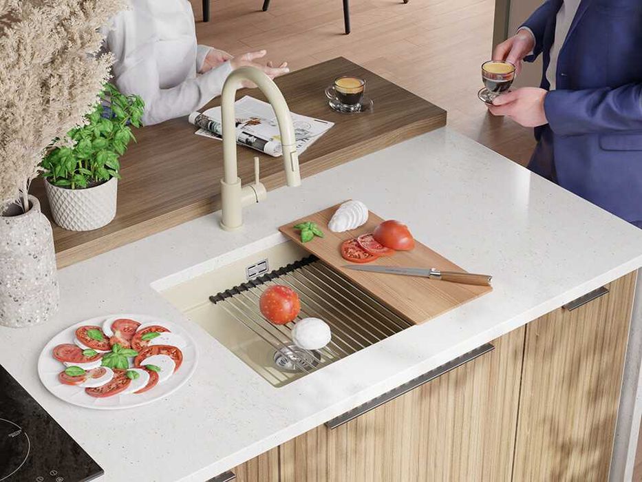 Бежов кухненска мивка за вграждане под плот Прага 60 Level 560 x 470