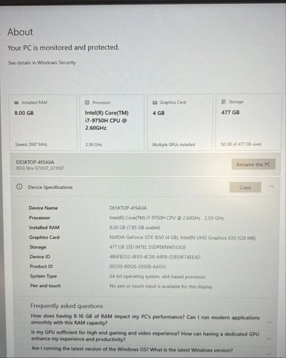 Laptop Gaming ASUS ROG Strix G731GU 17.3” – i7, GTX, stare bună