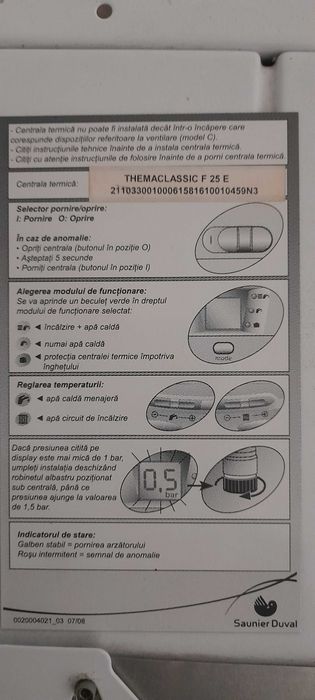 Centrala  Saunier Duval Thema Clasic 25 kw,Placa Defectată