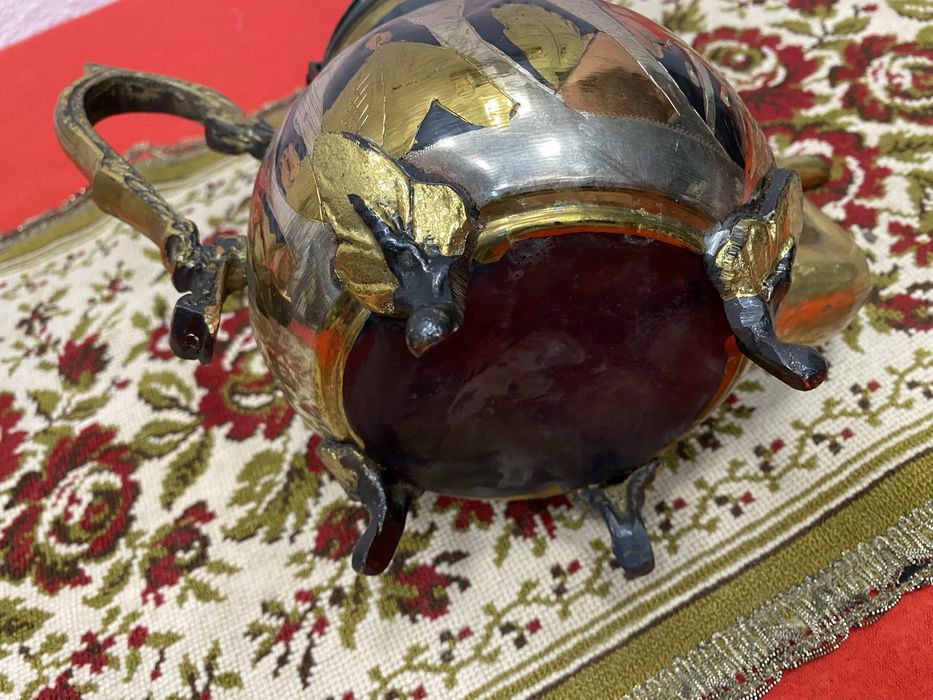 Месингов чайник Близък изток 1950 1970 ръчна украса птици