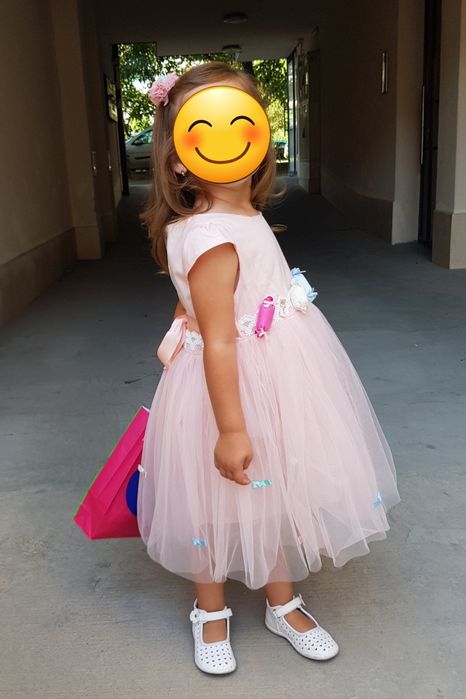 Детска рокля от прасковен тюл, размер 3-4 години