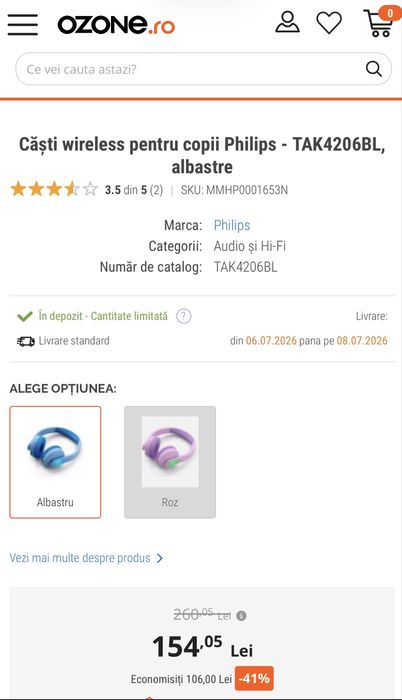 Căști wireless pentru copii Philips  albastre