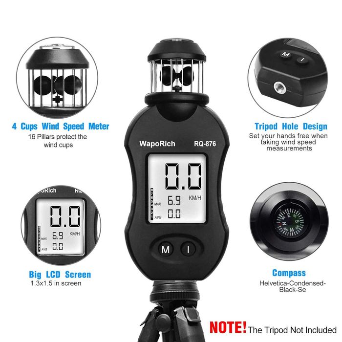 Ръчен анемометър за измерване на скоростта на вятъра с 360°