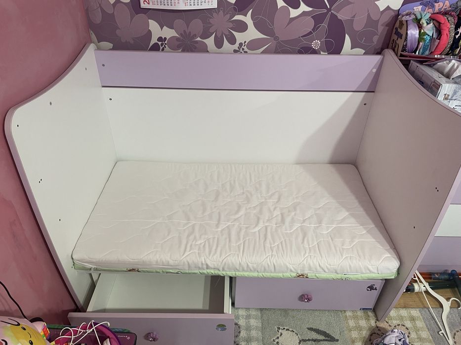 Бебешко легло-люлка и скрин, Lorelli бяло/лилаво