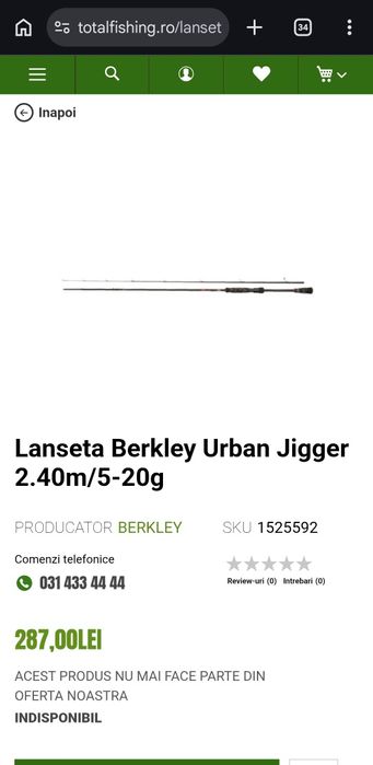 Combo pescuit spinning lanseta berkley si mulineta abu garcia